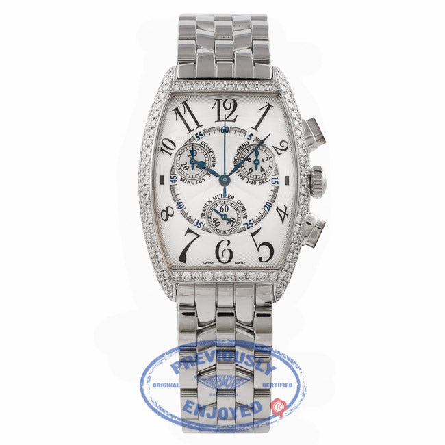 Franck Muller Curvex Chronograph 18k White Gold Diamond Stainless Steel Bracelet 2852 CC QZ D 269NHA - Beverly Hills Watch Store