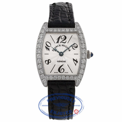 Franck Muller Cintree Curvex 21MM 18k White Gold Silver Dial Diamond Bezel Black Strap 2251 QZ DP WGE X3VPT1 - Beverly Hills Watch Company Watch Store