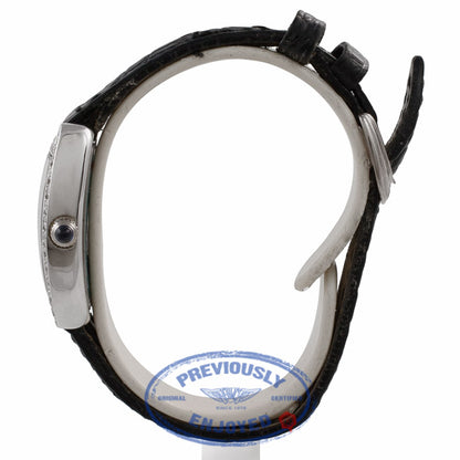 Franck Muller Cintree Curvex 21MM 18k White Gold Silver Dial Diamond Bezel Black Strap 2251 QZ DP WGE X3VPT1 - Beverly Hills Watch Company Watch Store