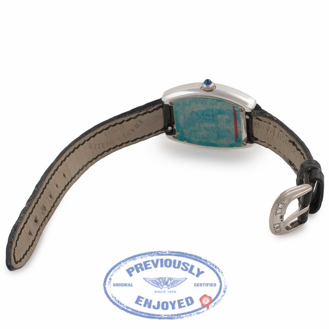 Franck Muller Cintree Curvex 21MM 18k White Gold Silver Dial Diamond Bezel Black Strap 2251 QZ DP WGE X3VPT1 - Beverly Hills Watch Company Watch Store