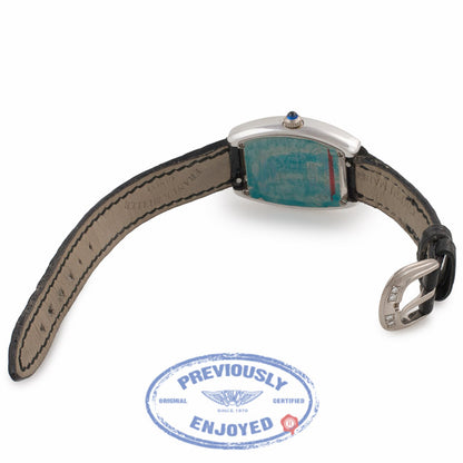 Franck Muller Cintree Curvex 21MM 18k White Gold Silver Dial Diamond Bezel Black Strap 2251 QZ DP WGE X3VPT1 - Beverly Hills Watch Company Watch Store