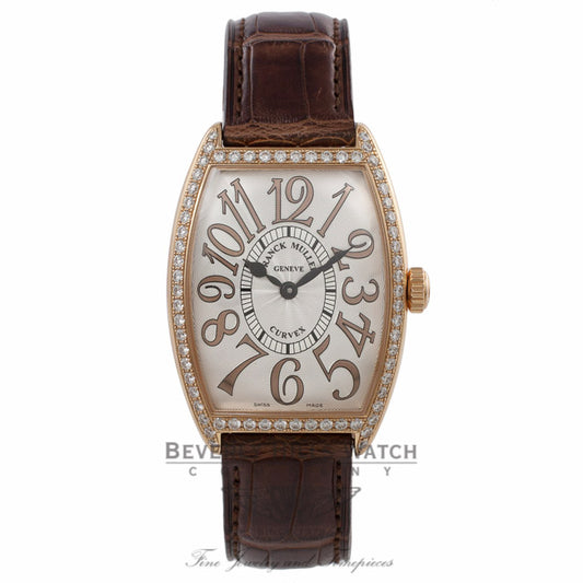 Franck Muller Curvex Relief 18k Rose Gold Diamond Bezel Quartz Silver Dial 2852 QZ D 1R XLYAKE - Beverly Hills Watch Company Watch Store