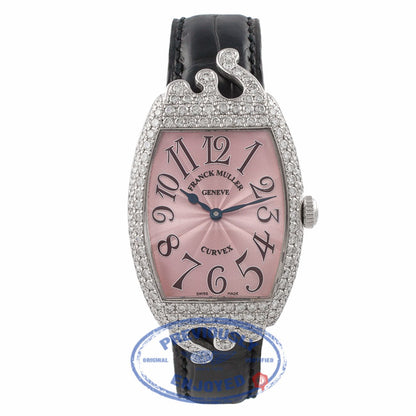 Franck Muller Ladies Curvex 18K White Gold Pink Dial Diamond Case and Bezel 7502QZDPOP 6LVF3Q - Beverly Hills Watch Store