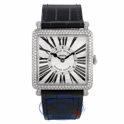 Franck Muller Master Square Medium Stainless Steel Diamond Bezel Black Alligator Strap 6002 M QZ D ARDE3W - Beverly Hills Watch Company Watch Store