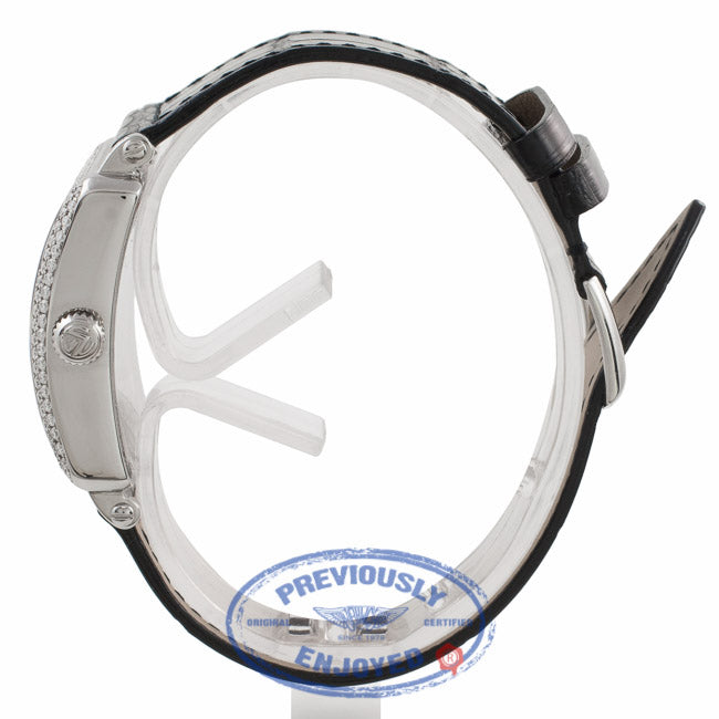 Franck Muller Master Square Medium Stainless Steel Diamond Bezel Black Alligator Strap 6002 M QZ D ARDE3W - Beverly Hills Watch Company Watch Store