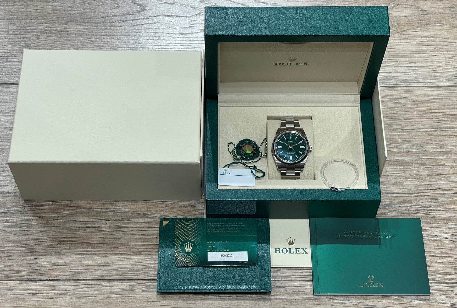 Rolex Oyster Perpetual 41mm Stainless Steel Green Dial 124300 - Beverly Hills Watch Company