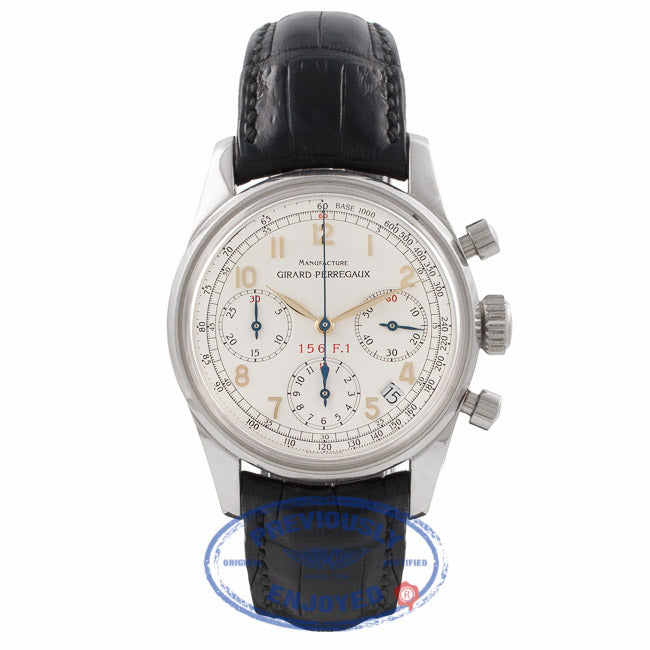 Girard Perregaux Ferrari Collection Stainless Steel Chronograph White Dial Leather Strap 4945 ZRE4CG - Beverly Hills Watch Store