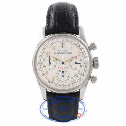 Girard Perregaux Ferrari Collection Stainless Steel Chronograph White Dial Leather Strap 4945 ZRE4CG - Beverly Hills Watch Store