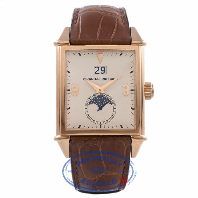 Girard Perregaux Vintage 1945 Large Moon Phase Rose Gold Brown Crocodile Strap 25800.0.52.851.BA6D 753DK0 - Beverly Hills Watch Store