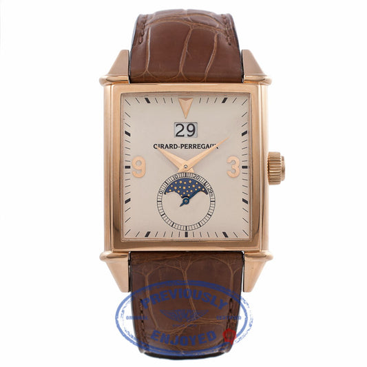 Girard Perregaux Vintage 1945 Large Moon Phase Rose Gold Brown Crocodile Strap 25800.0.52.851.BA6D 753DK0 - Beverly Hills Watch Store