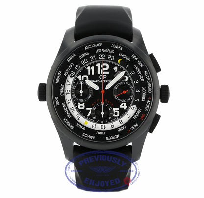 Girard Perregaux WW.TC Shadow Flyback Chronograph 43MM Ceramic Titanium Black Dial Black Rubber Strap 49820-32-611-FK6A 56E9EE - Beverly Hills Watch Company