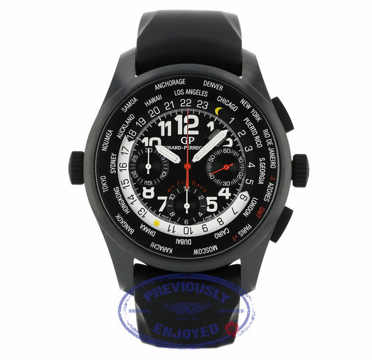 Girard Perregaux WW.TC Shadow Flyback Chronograph 43MM Ceramic Titanium Black Dial Black Rubber Strap 49820-32-611-FK6A 56E9EE - Beverly Hills Watch Company