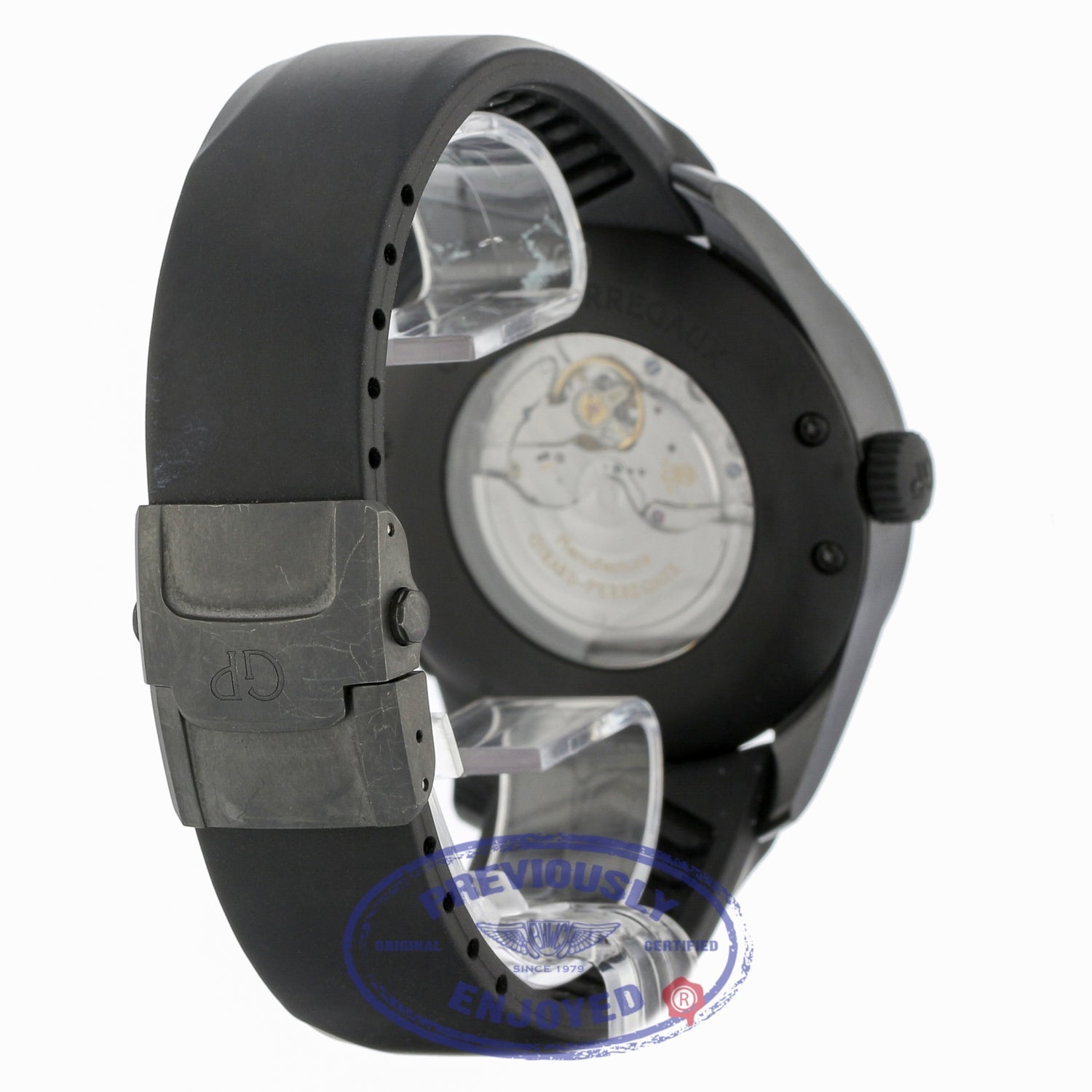 Girard Perregaux WW.TC Shadow Flyback Chronograph 43MM Ceramic Titanium Black Dial Black Rubber Strap 49820-32-611-FK6A 56E9EE - Beverly Hills Watch Company