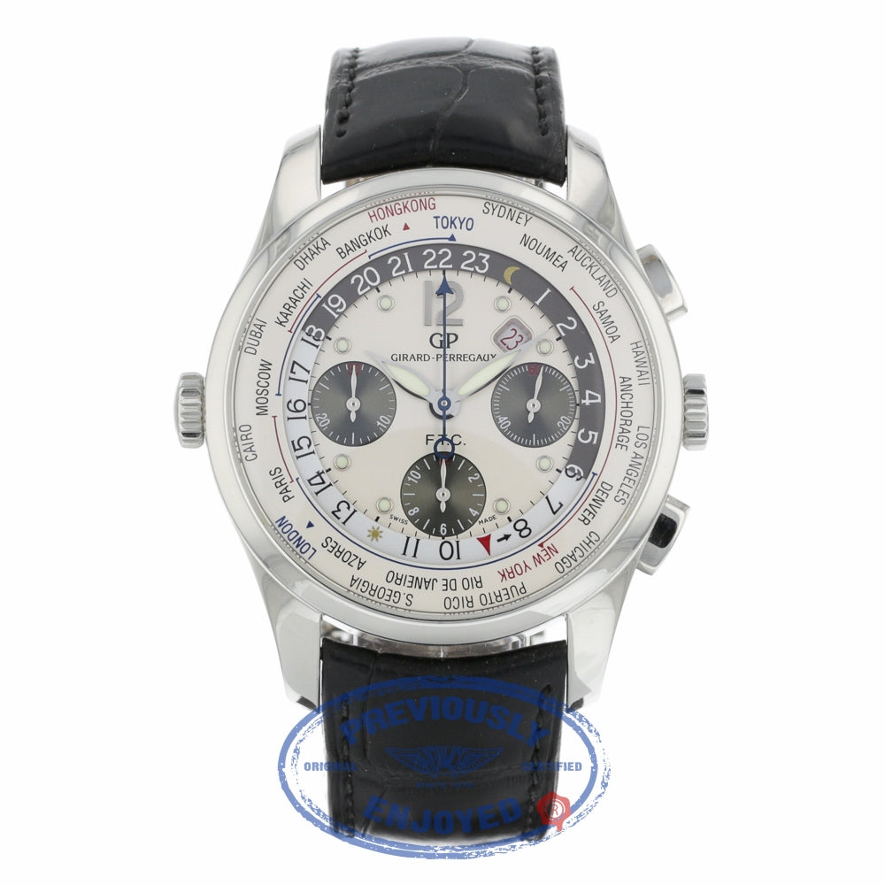 Girard Perregaux World Timer WW TC Silver Dial Chronograph 43mm 49805-11-152-BA6A FV6W9W - Beverly Hills Watch