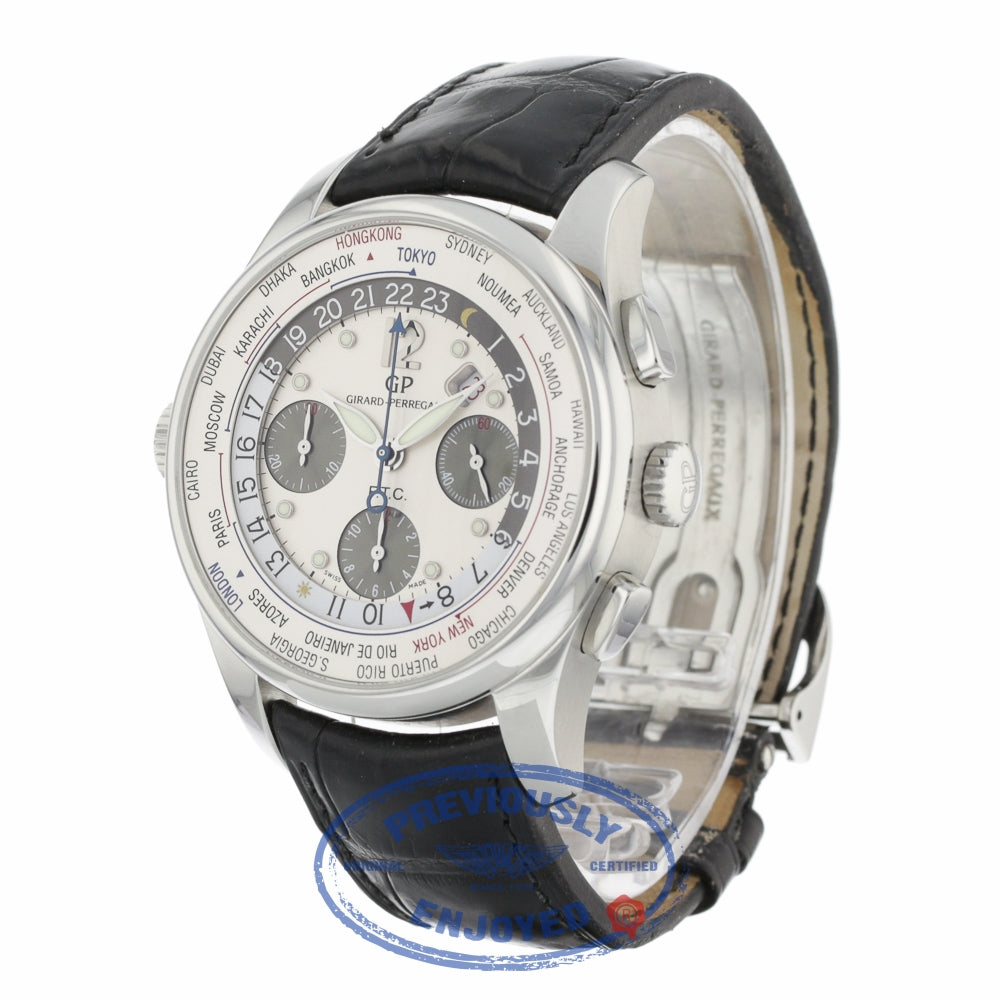 Girard Perregaux World Timer WW TC Silver Dial Chronograph 43mm 49805-11-152-BA6A FV6W9W - Beverly Hills Watch