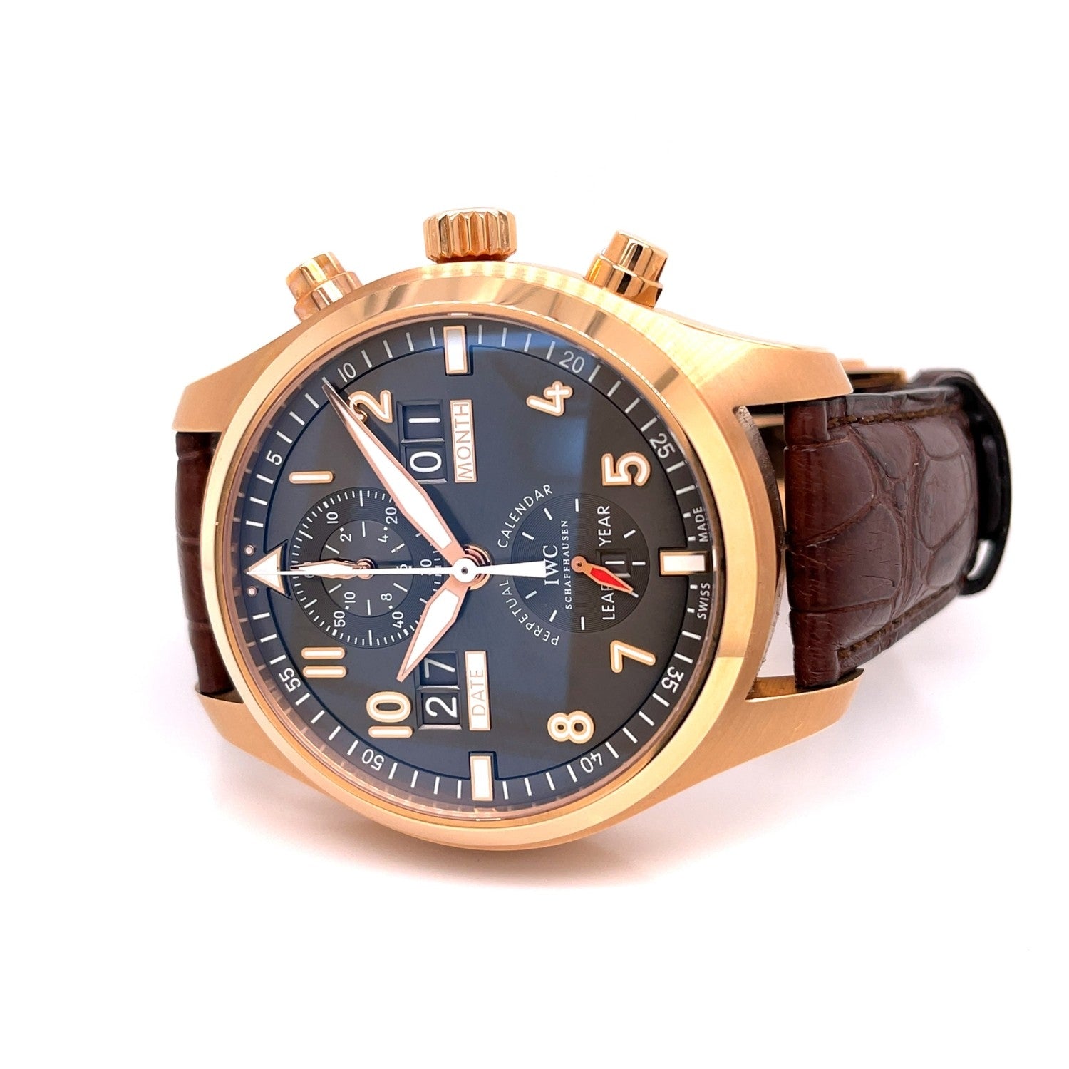 IWC Pilot Spitfire Perpetual Calendar Digital Date Month Rose Gold Watch IW379103 Beverly Hills Watch Company Watches