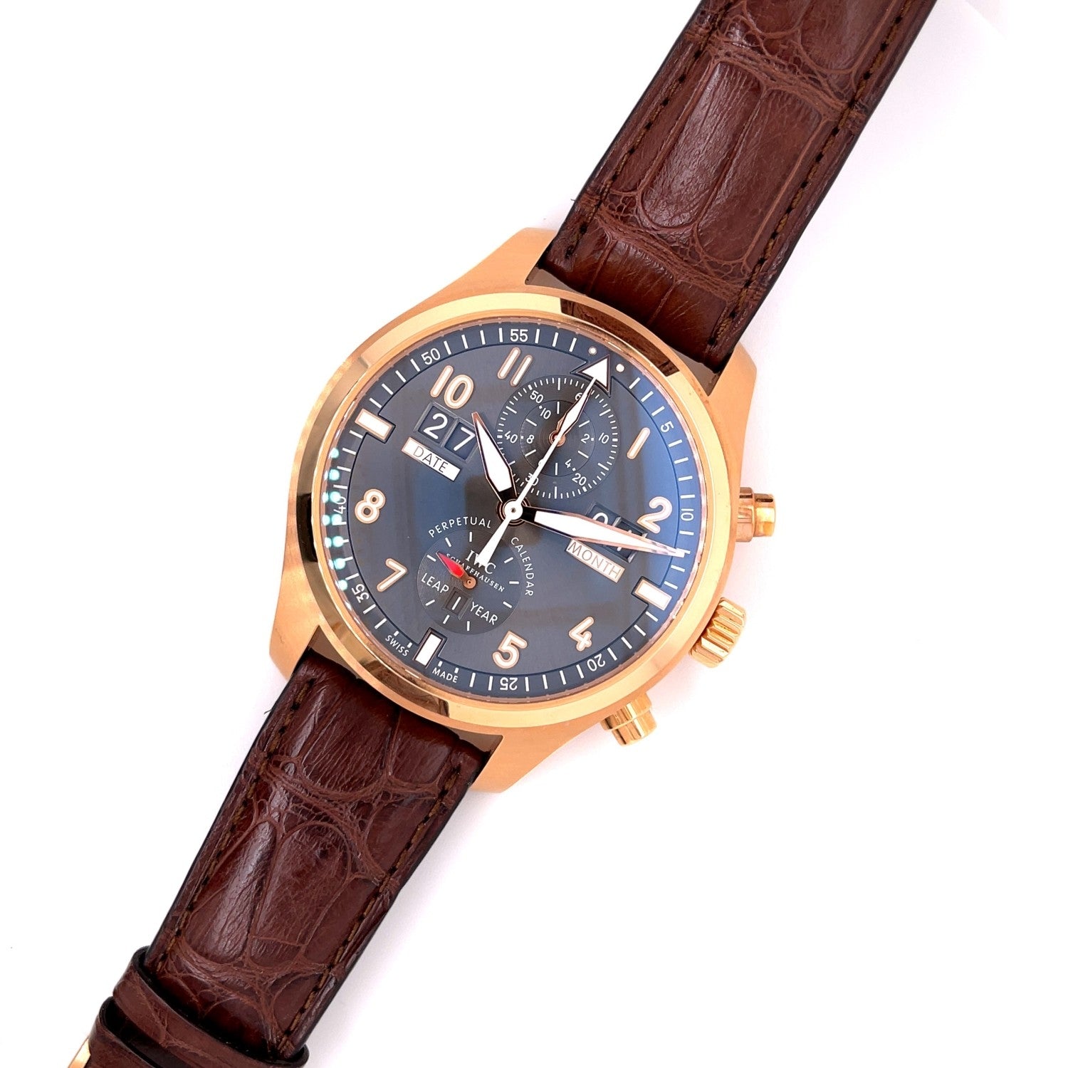 IWC Pilot Spitfire Perpetual Calendar Digital Date Month Rose Gold Watch IW379103 Beverly Hills Watch Company Watches