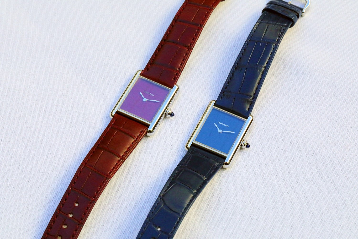 Cartier Must Tank Large Stainless Steel Blue WSTA0055 - Beverly Hills Watch Company