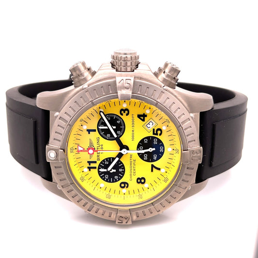 Breitling Avenger M1 Chronograph 44mm Titanium Yellow Dial E7336009/I503 H3Q98Z - Beverly Hills Watch Company