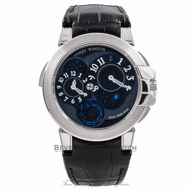 Harry Winston Ocean Dual Time 18k White Gold 400/MATZ44WL.K1 K6NCVI - Beverly Hills Watch Company Watch Store