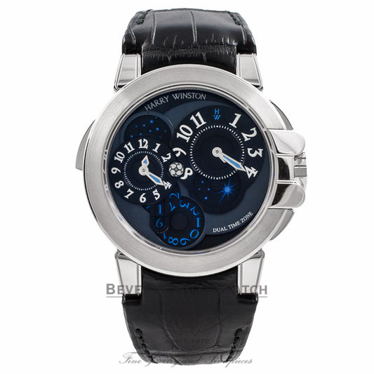 Harry Winston Ocean Dual Time 18k White Gold 400/MATZ44WL.K1 K6NCVI - Beverly Hills Watch Company Watch Store