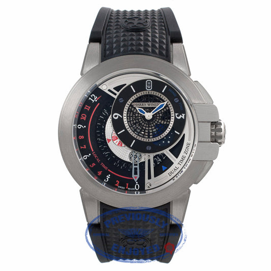 Harry Winston Ocean Dual Time 44MM Automatic Zalium Black Dial Black Rubber Strap OCEATZ44ZZ009 5P5CCN - Beverly Hills Watch Company Watch Store