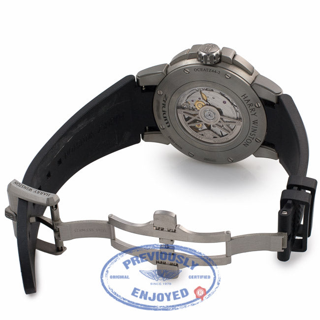 Harry Winston Ocean Dual Time 44MM Automatic Zalium Black Dial Black Rubber Strap OCEATZ44ZZ009 5P5CCN - Beverly Hills Watch Company Watch Store
