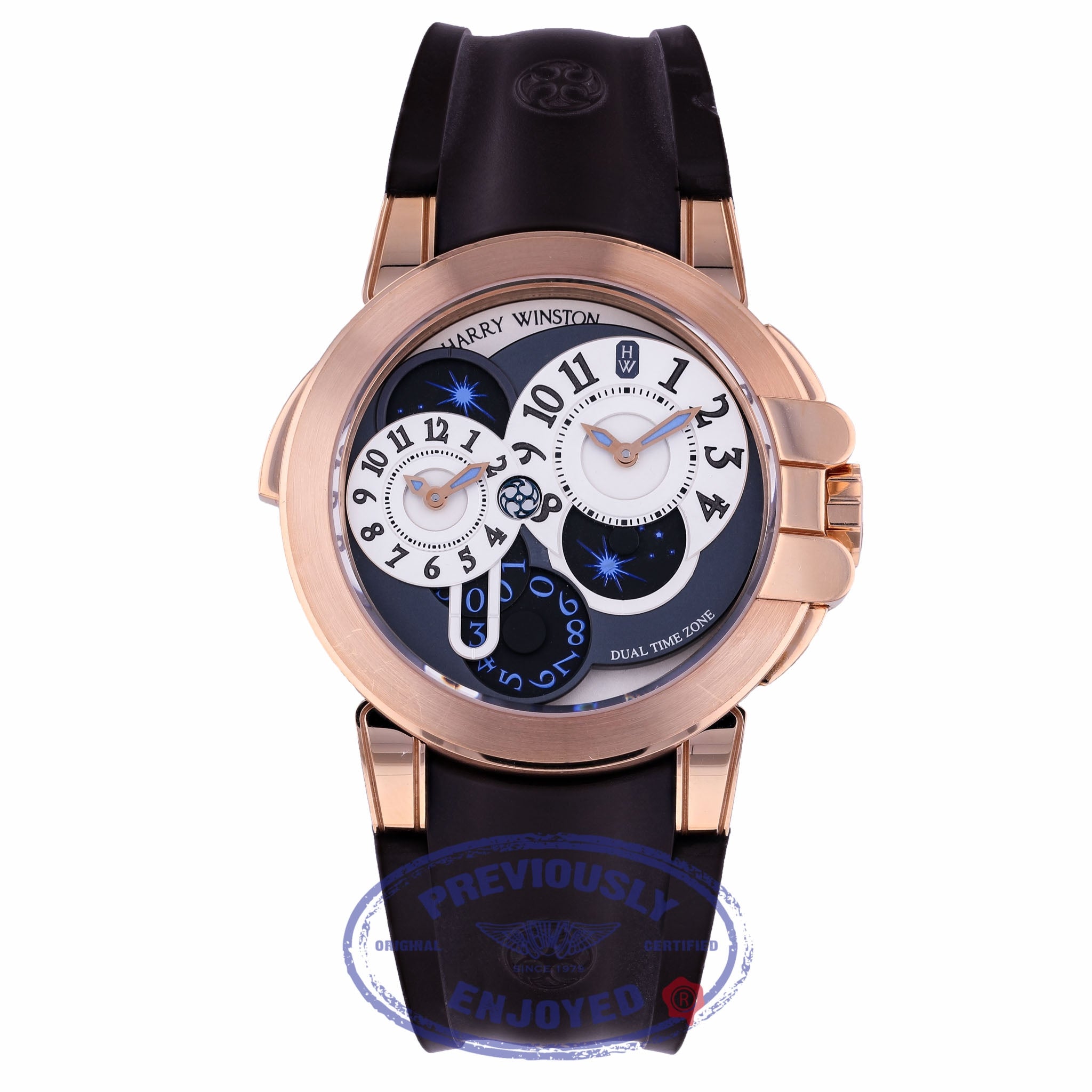 Harry Winston 44mm Ocean Dual Time Rose Gold Watch OCEATZ44RR001