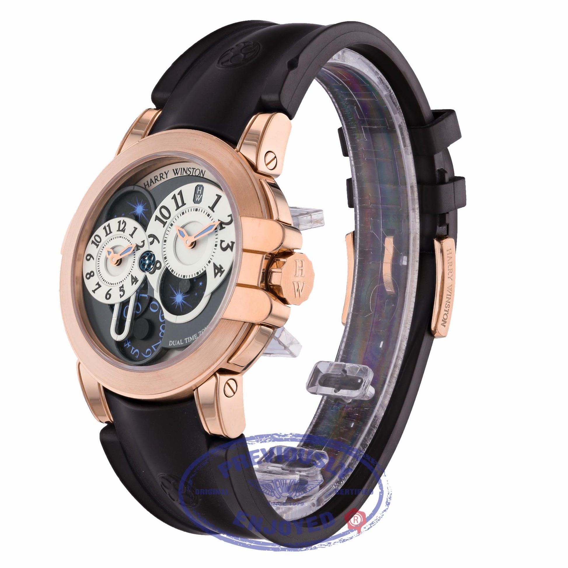 Harry Winston 44mm Ocean Dual Time Rose Gold Watch OCEATZ44RR001 PNFH1K - Beverly Hills Watch Company