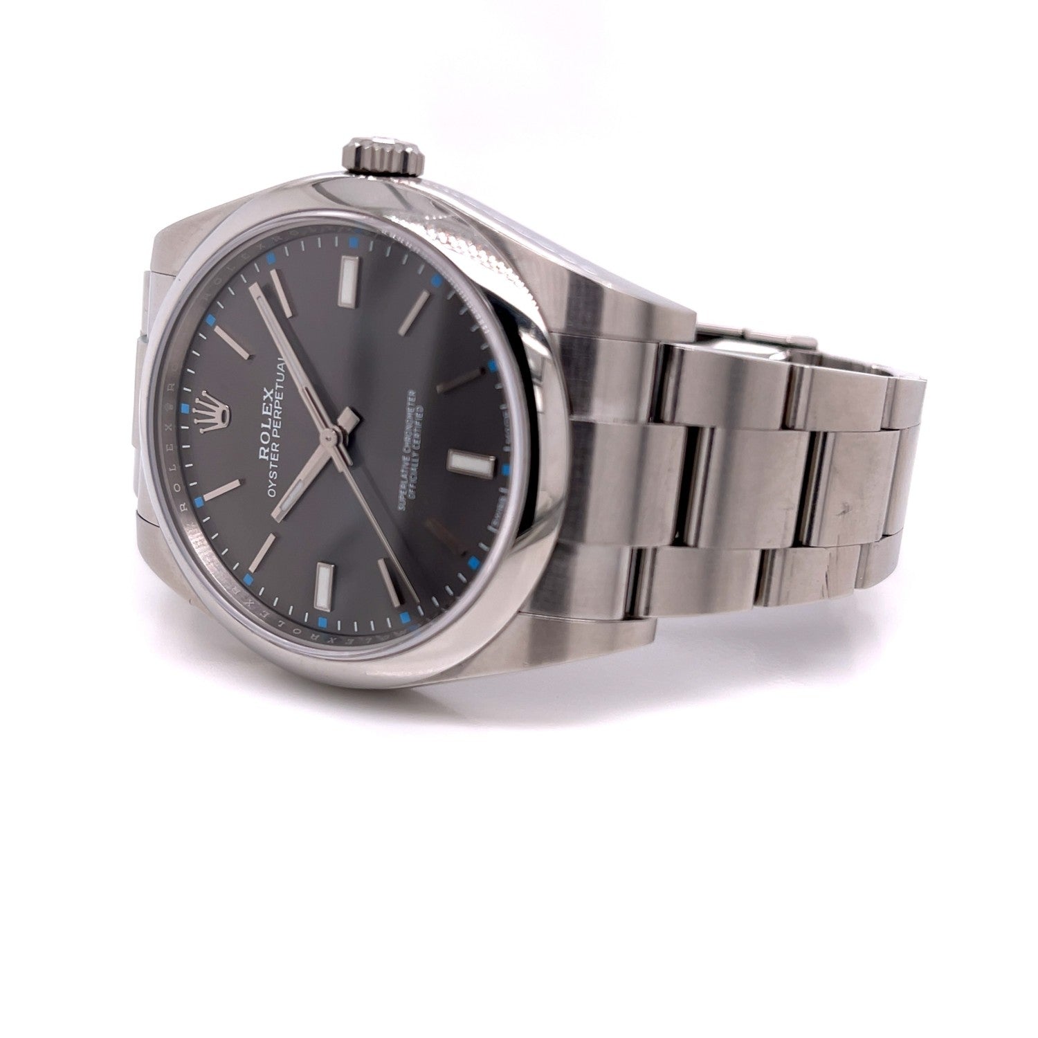 Rolex Oyster Perpetual 39mm Stainless Steel Grey Dial 114300 HFW4XK - Beverly Hills Watch Company