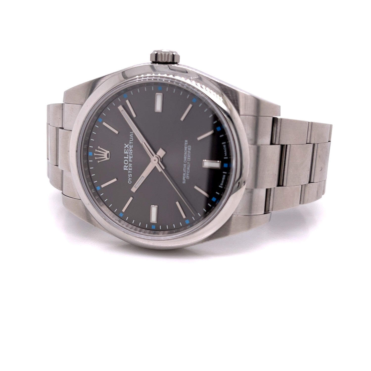 Rolex Oyster Perpetual 39mm Stainless Steel Grey Dial 114300 HFW4XK - Beverly Hills Watch Company
