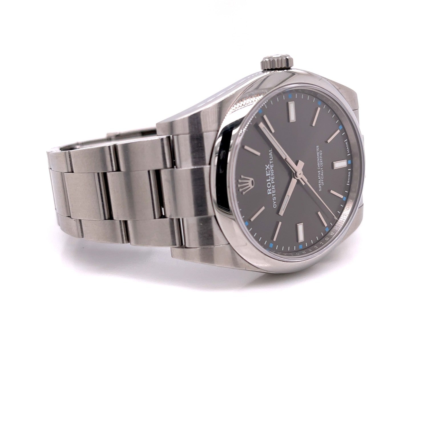 Rolex Oyster Perpetual 39mm Stainless Steel Grey Dial 114300 HFW4XK - Beverly Hills Watch Company