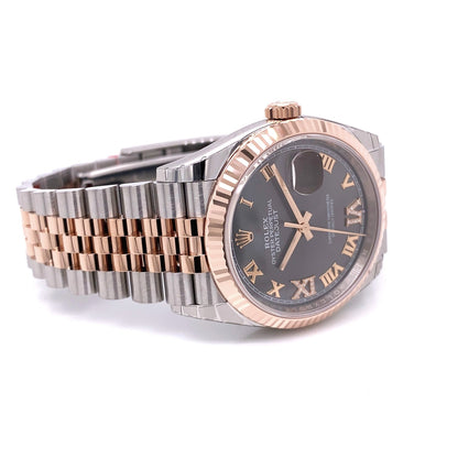 Rolex Datejust 36mm Steel and Everose Rhodium Roman Diamond Dial 126234 HLNH0Q - Beverly Hills Watch Company
