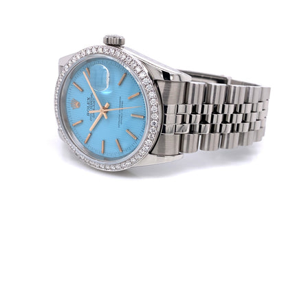 Rolex Datejust 36mm Customized Diamond Bezel and Tiffany Blue Dial 16220 HMJASE - Beverly Hills Watch Company