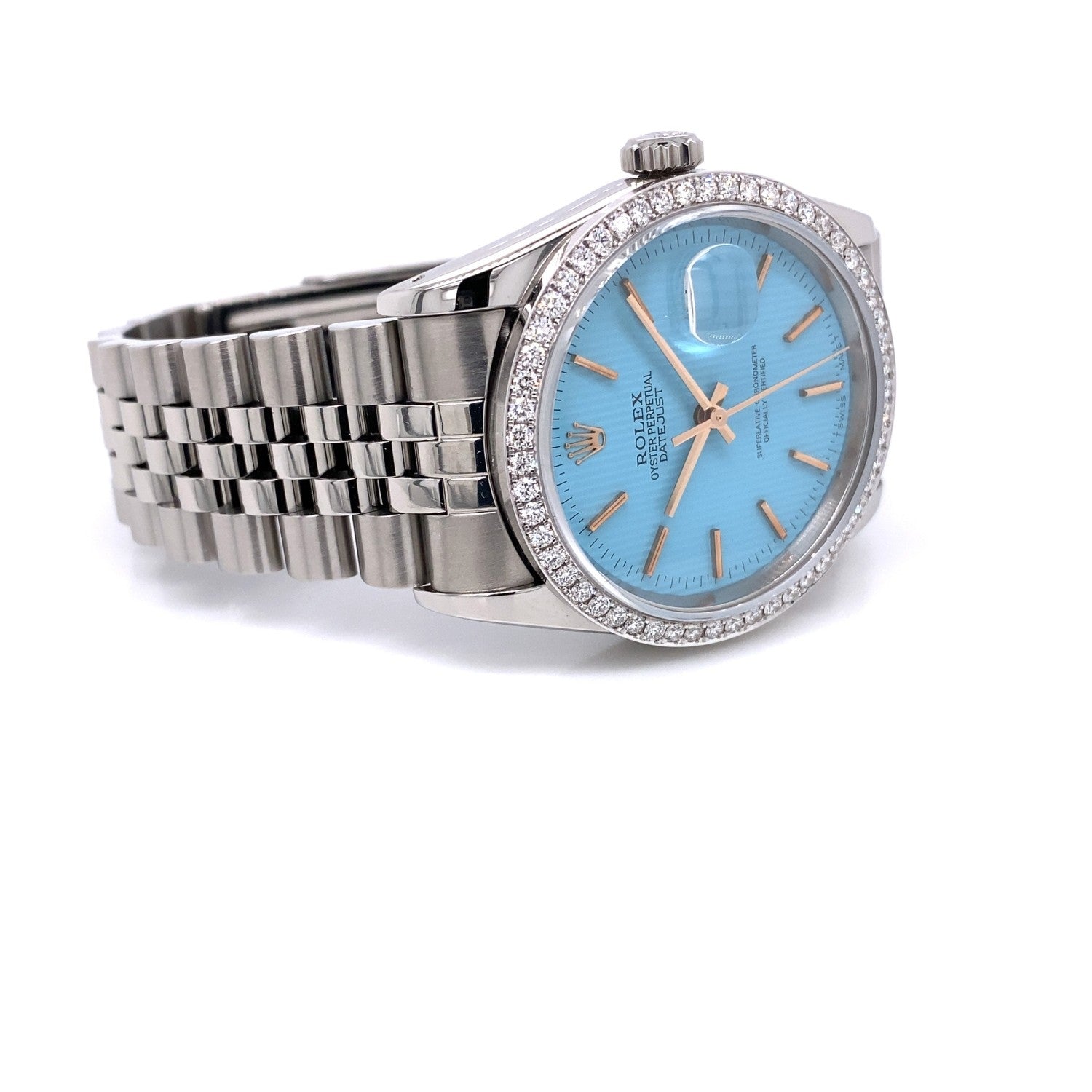 Rolex Datejust 36mm Customized Diamond Bezel and Tiffany Blue Dial 16220 HMJASE - Beverly Hills Watch Company