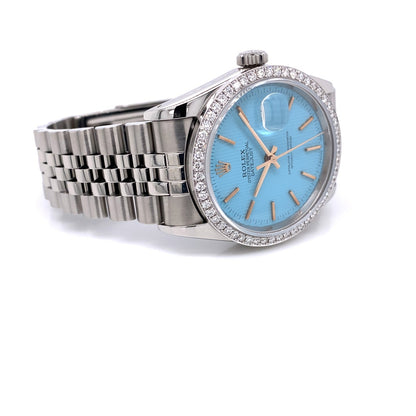 Rolex Datejust 36mm Customized Diamond Bezel and Tiffany Blue Dial 16220 HMJASE - Beverly Hills Watch Company