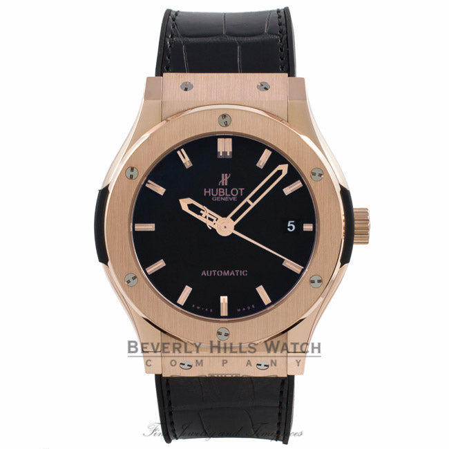 Hublot Classic Fusion 18k Rose Gold Black Dial Automatic Black Rubber Strap 511.PX.1180.LR NM7HRR - Beverly Hills Watch Company
