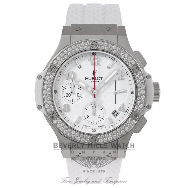 Hublot Big Bang Chronograph 41MM Stainless Steel Diamond Bezel White Dial & Rubber Strap 342.SE.230.RW.114 XMVJDY - Beverly Hills Watch Company