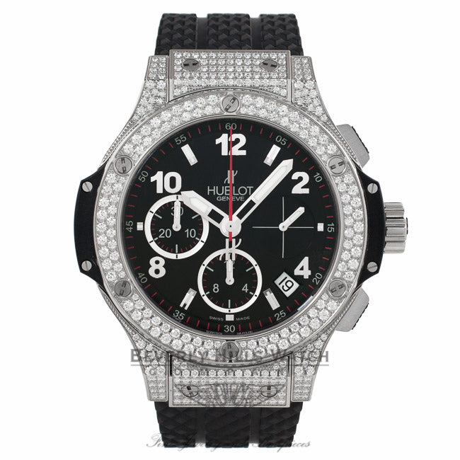 Hublot Big Bang Chronograph 41MM Diamond Case and Bezel Stainless Steel Black Rubber Strap 341.SX.130.RX.174 XVADW8 - Beverly Hills Watch Company Watch Store