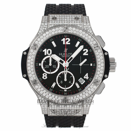 Hublot Big Bang Chronograph 41MM Diamond Case and Bezel Stainless Steel Black Rubber Strap 341.SX.130.RX.174 XVADW8 - Beverly Hills Watch Company Watch Store