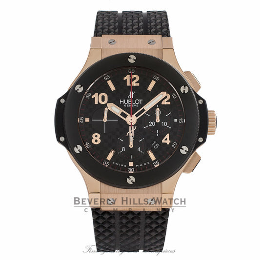 Hublot Big Bang Rose Gold Case Ceramic Bezel Carbon Fiber Dial Chronograph 44mm Watch 301.PB.131.RX ZW2ZQ6 - Beverly Hills Watch Store