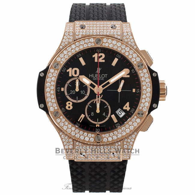 Hublot Big Bang Chronograph 41MM Automatic 18k Rose Gold Diamond Bezel & Case Black Dial 341.PX.130.RX.174 WHUFR3 - Beverly Hills Watch Company Watch Store