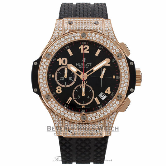Hublot Big Bang Chronograph 41MM Automatic 18k Rose Gold Diamond Bezel & Case Black Dial 341.PX.130.RX.174 WHUFR3 - Beverly Hills Watch Company Watch Store