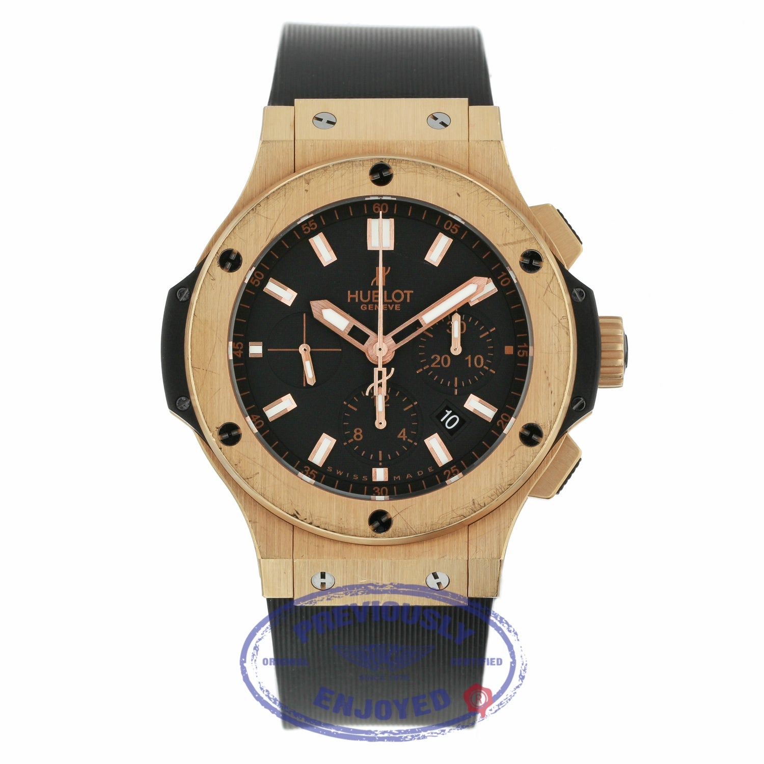 Hublot Big Bang Evolution 44MM 18k Rose Gold Automatic Black Dial Chronograph Black Strap 301.PX.1180.RX E3Q46V - Beverly Hills Watch Company