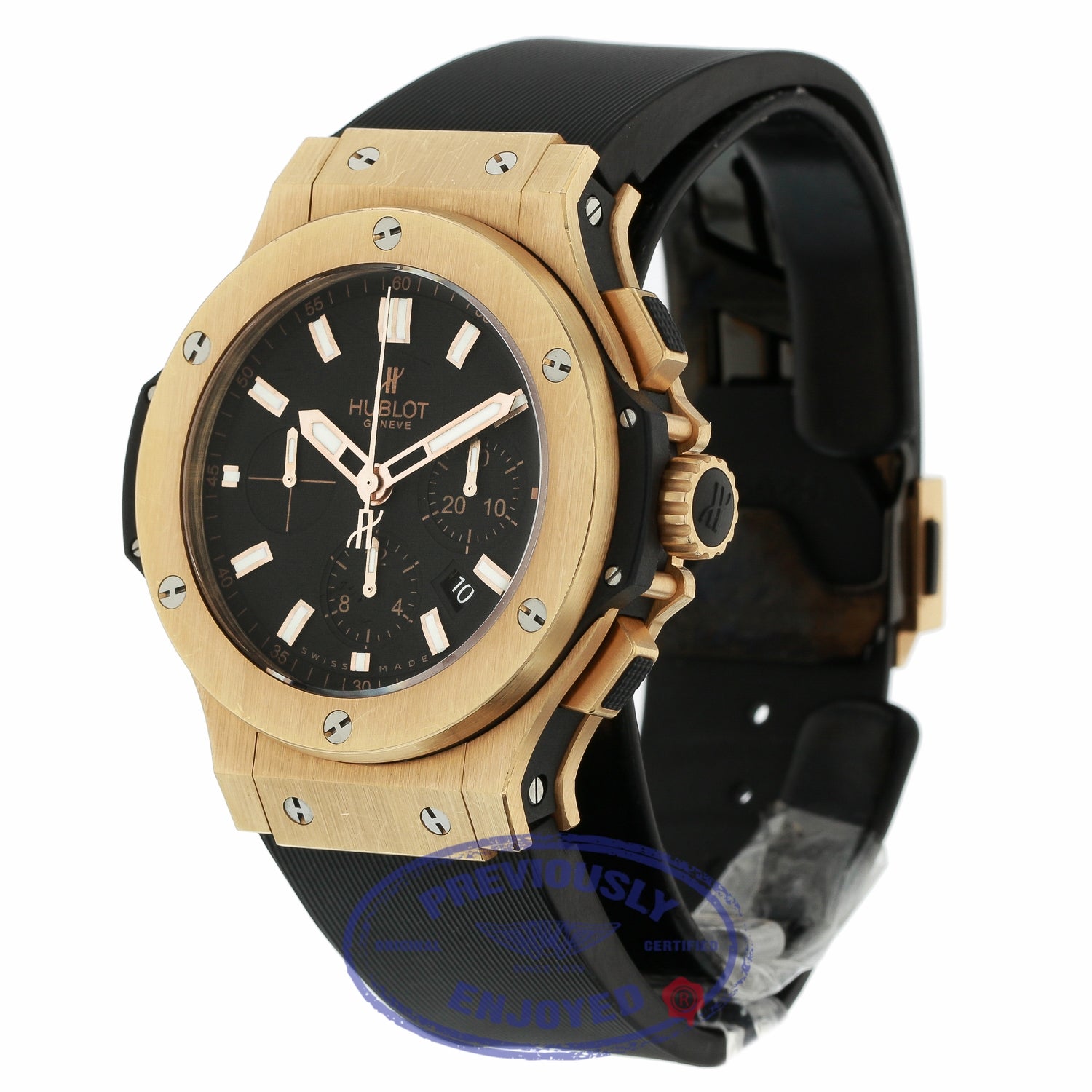 Hublot Big Bang Evolution 44MM 18k Rose Gold Automatic Black Dial Chronograph Black Strap 301.PX.1180.RX E3Q46V - Beverly Hills Watch Company