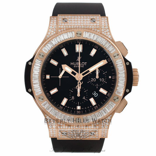 Hublot Big Bang Evolution Chronograph 44MM Rose Gold Diamond Black Dial Black Rubber Strap 301.PX.1180.RX.0904 1WKJLL - Beverly Hills Watch Store