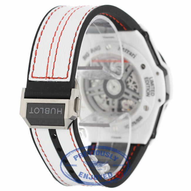 Hublot Big Bang Ferrari Chronograph 45MM Automatic Ceramic Skeleton Dial White Leather Strap 401.HQ.0121.VR 12W6MQ - Beverly Hills Watch Company