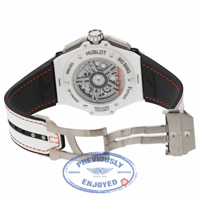 Hublot Big Bang Ferrari Chronograph 45MM Automatic Ceramic Skeleton Dial White Leather Strap 401.HQ.0121.VR 12W6MQ - Beverly Hills Watch Company