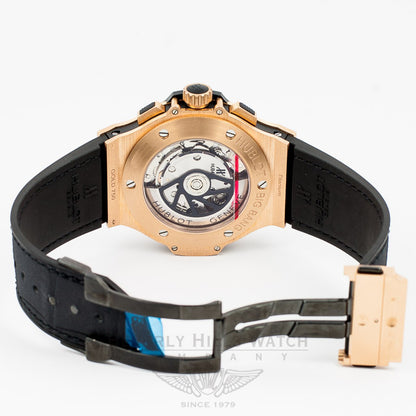 Hublot Big Bang Rose Gold 44mm Case Black Rubber Strap Carbon Fiber Dial Chronograph Watch 301.PM.1780.RX Beverly Hills Watch Company Watch Store