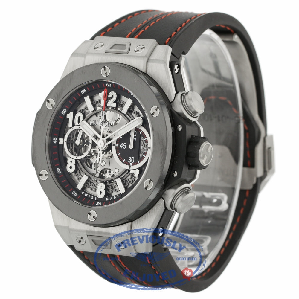 Hublot Big Bang Unico Chronograph 45MM Titanium Ceramic Bezel Skeleton Dial Rubber Strap 411.NM.1170.RX 03FMWX - Beverly Hills Watch Company